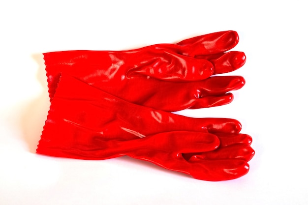 Gants de protection en caoutchouc rouge isolés