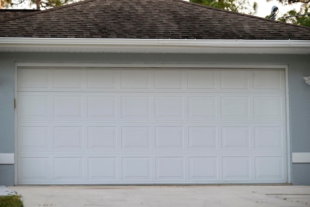 Garage large double porte et allée en béton de la nouvelle maison américaine moderne