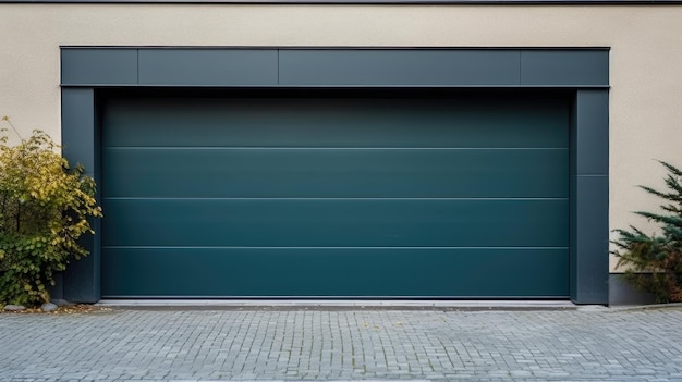 Garage moderne et luxueux avec allée et porte roulante créée avec la technologie Generative AI