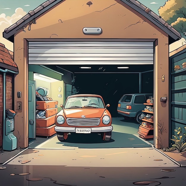 garage avec porte de voituredesign d'intérieur de garage de voiture de dessin animé