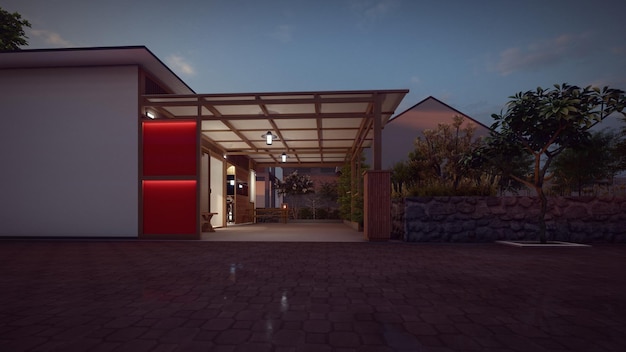 garage tropical dans la lumière du soir sur l'illustration 3d