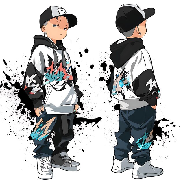 Photo un garçon de 9 ans dans un look inspiré par le graffiti avec un concept de conception de vêtements de mode graff