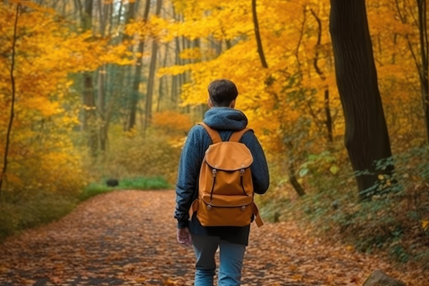 Garçon adolescent avec sac à dos marchant sur le chemin généré par l'IA