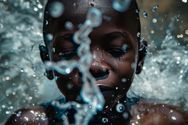 Le garçon africain est en train de générer de l'eau.