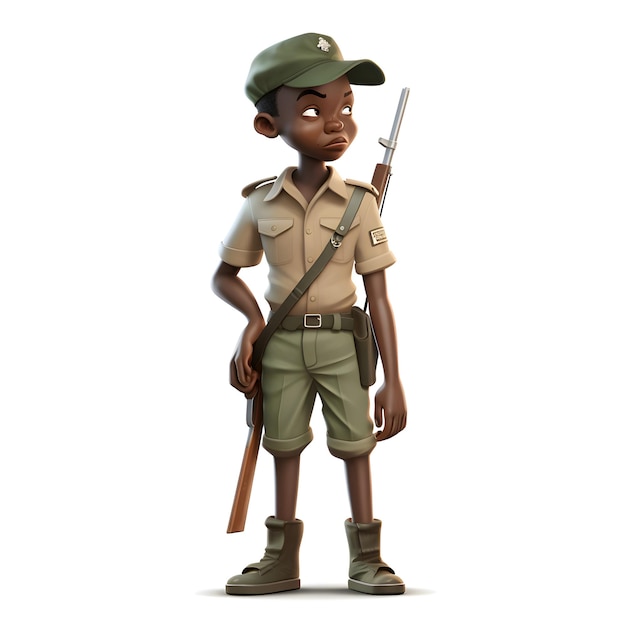 Garçon afro-américain avec un fusil isolé sur une illustration 3D blanche