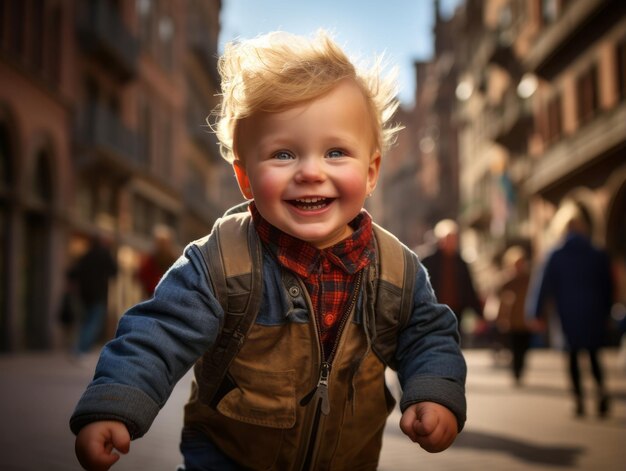 Le garçon aime faire une promenade tranquille dans les rues animées de la ville.