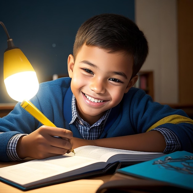 un garçon apprenant avec un ordinateur portable généré par l'IA