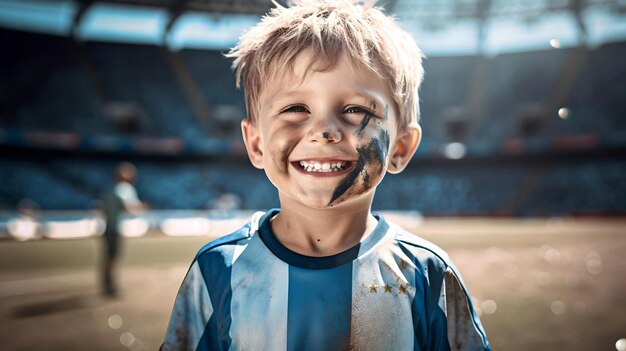 Photo un garçon argentin jouant au football passionné par le sport