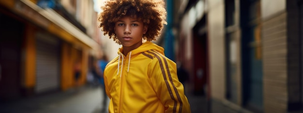 Photo un garçon aux cheveux bouclés et au style de la rue