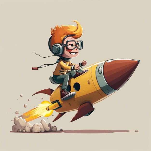 Un garçon à bord d'une fusée