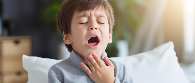 Photo un garçon avec la bouche ouverte