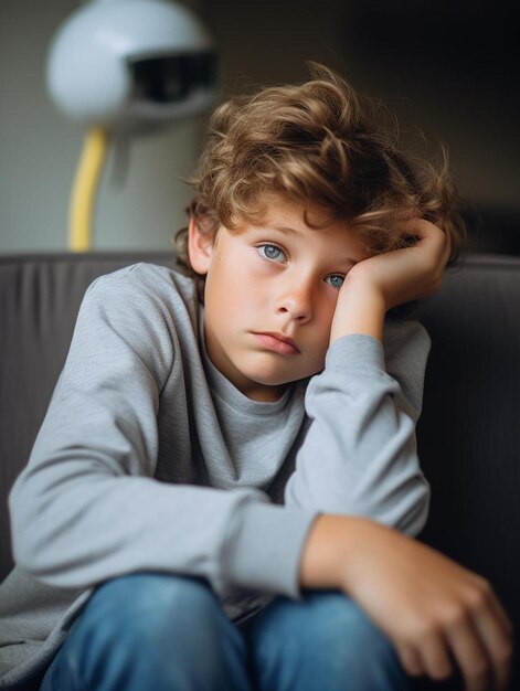 Photo un garçon avec une chemise grise qui dit qu'il est un garçon