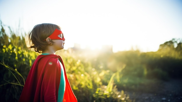 Un garçon en costume de super-héros