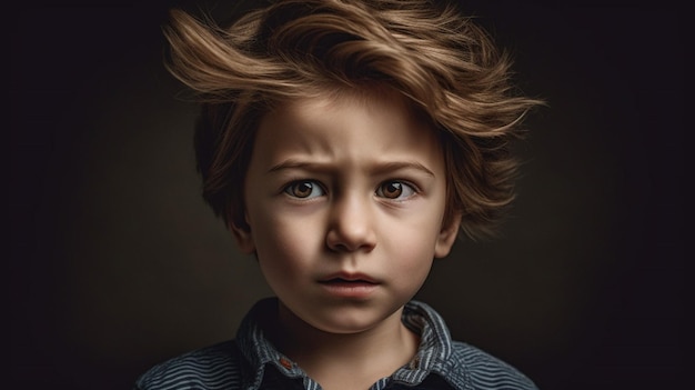 Un garçon avec une coupe de cheveux courte regarde la caméra.