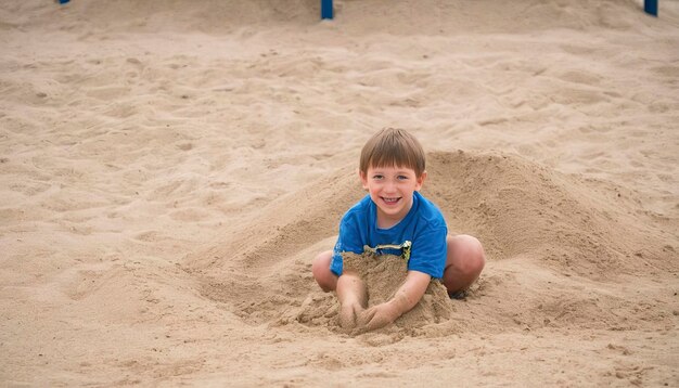 Le garçon dans le terrain de jeu de sable