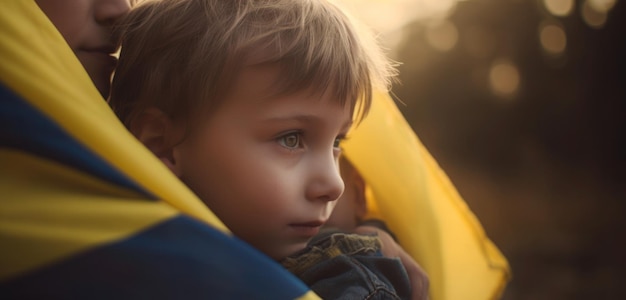 Un garçon dans une veste jaune et bleue