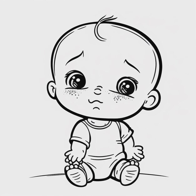 Photo un garçon de dessin animé assis par terre avec un regard triste sur son visage