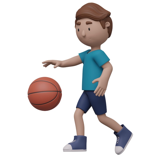 Un garçon de dessin animé joue au basket 3D avec clipping pathx9