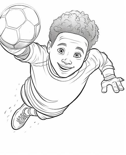 Photo un garçon de dessin animé joue au football avec un ballon