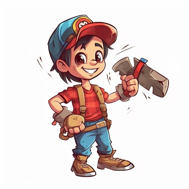 Photo garçon de dessin animé avec un marteau dans la main