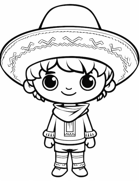 Photo un garçon de dessin animé portant une sombrena et un chapeau mexicain génératif ai