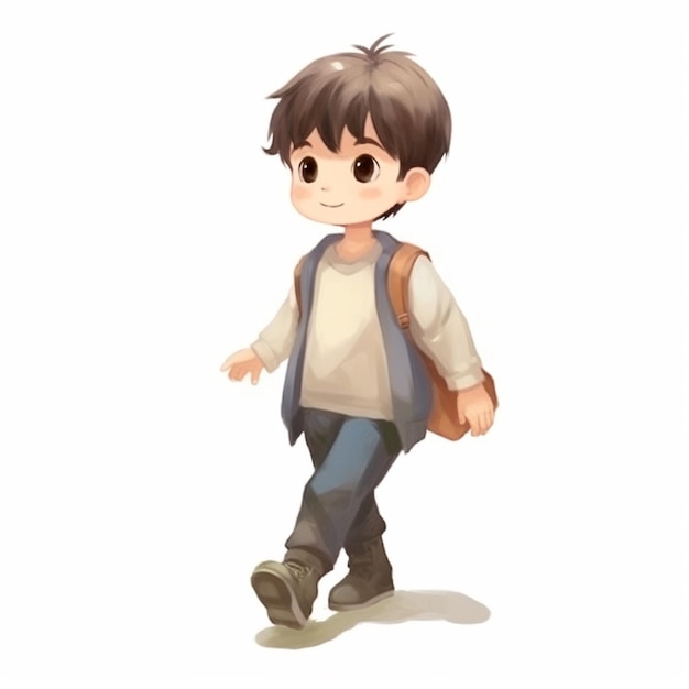 Photo un garçon de dessins animés marchant avec un sac à dos et un sac à dos ai generative