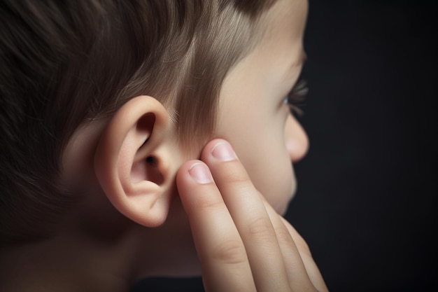 Un garçon avec un doigt sur son oreille