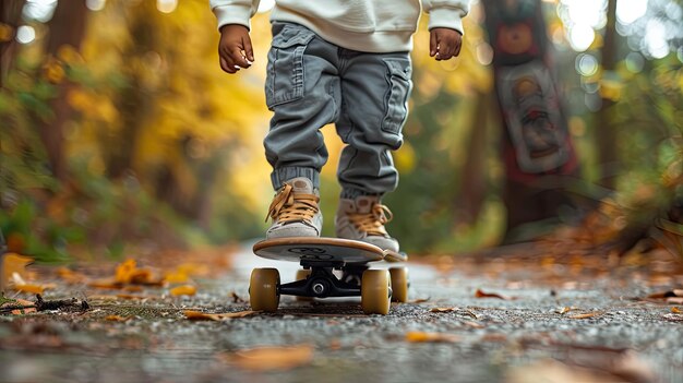 Photo un garçon fait du skateboard avec un fond flou