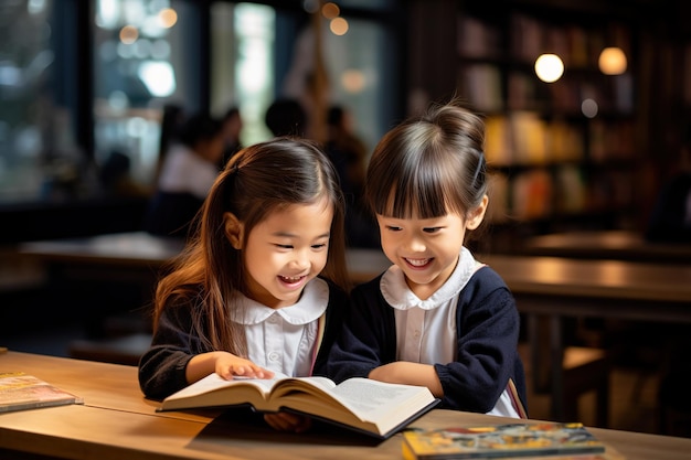 Garçon et fille lisant un livre