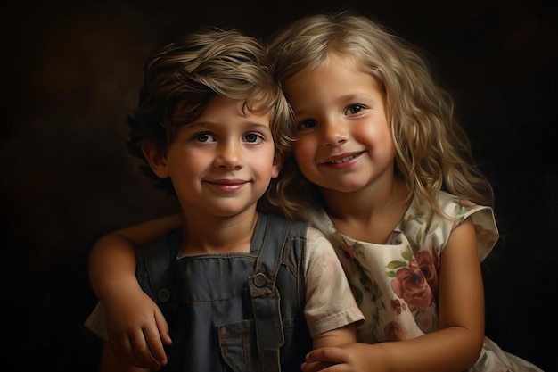 un garçon et une fille posent pour une photo avec leurs bras l'un autour de l'autre.