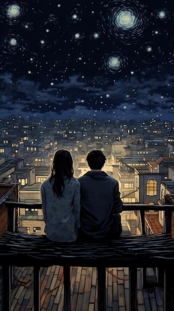 Un garçon et une fille regardent le ciel étoilé