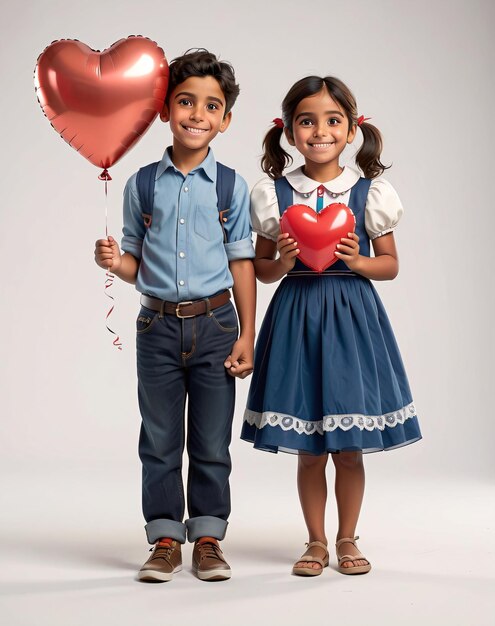 un garçon et une fille tenant des ballons