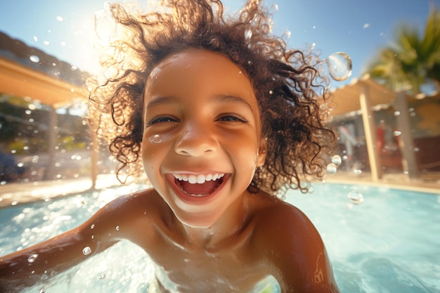 Un garçon heureux dans le parc aquatique