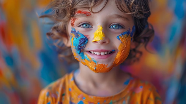 Le garçon heureux avec la peinture du visage d'oiseau