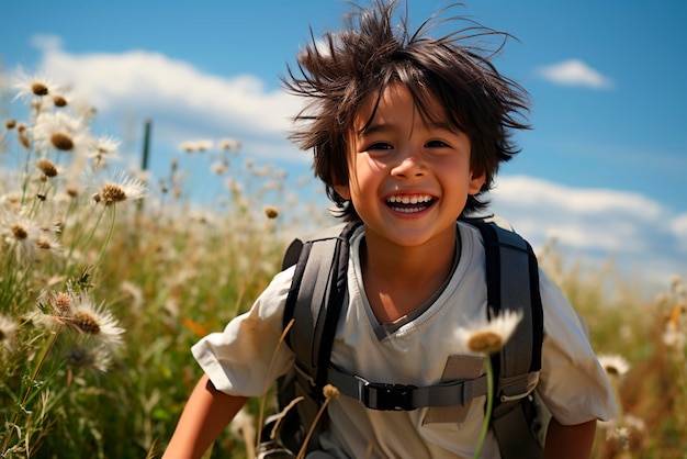 Un Gar on Japonais De 3 Ans Avec Un Sourire Heureux Et Des Cheveux