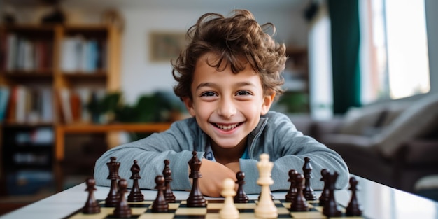Un garçon joue aux échecs avec sa mère.