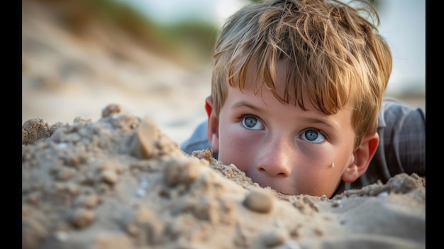 Le garçon joue dans le sable.