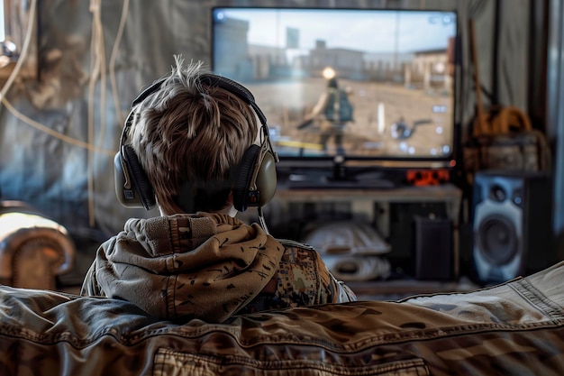 Un garçon joue à un jeu vidéo avec un visage de concentration