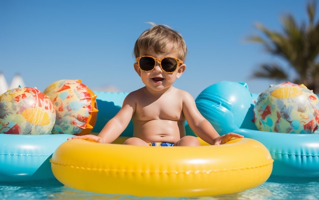 Un garçon en maillot de bain avec un flotteur