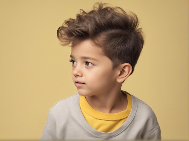 Un garçon mignon avec une belle coiffure et des vêtements jaunes