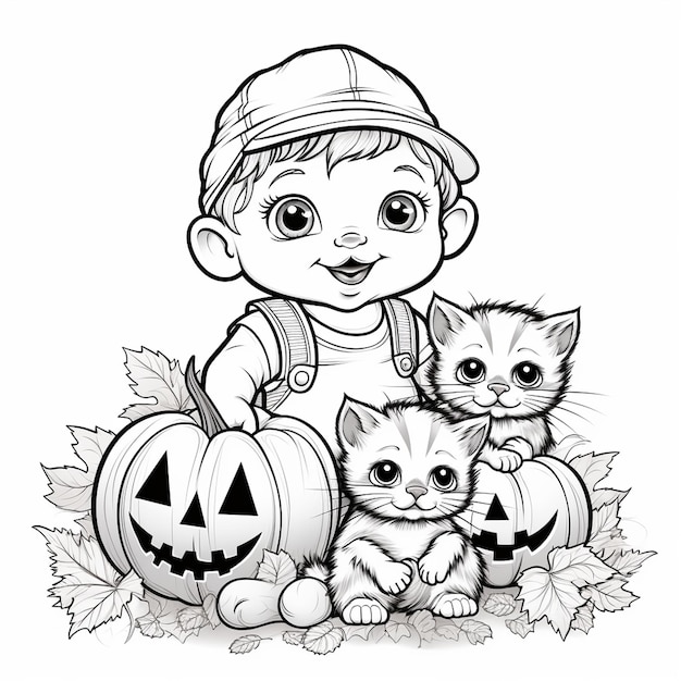 Un garçon mignon avec des dessins au trait halloween