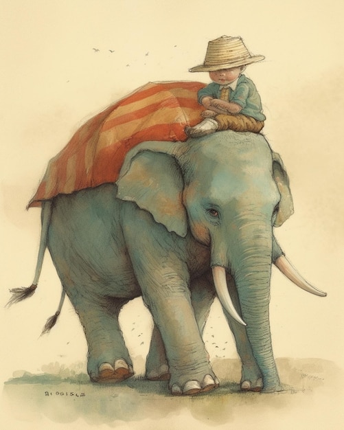 Un garçon monté sur un éléphant avec une couverture sur le dos.