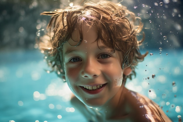 un garçon nageant dans la piscine