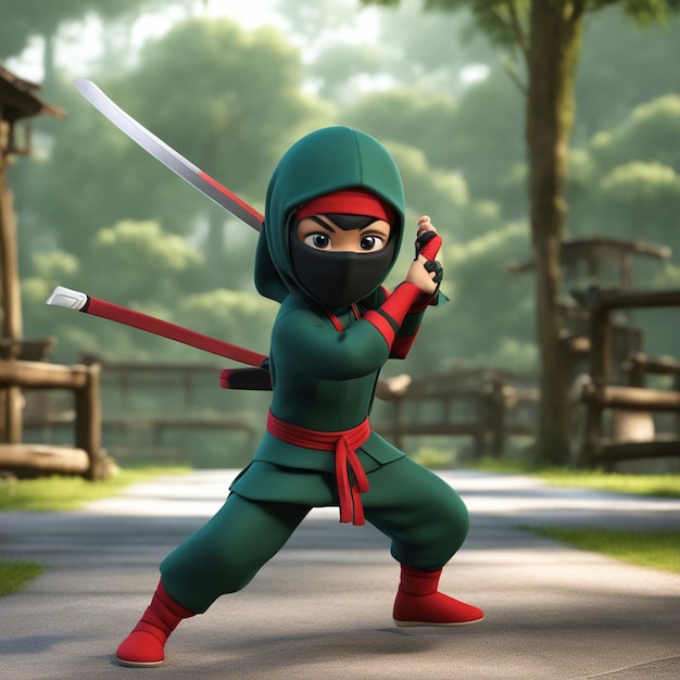 Photo un garçon de personnage de jeu de dessin animé ninja 3d avec fond blanc clair