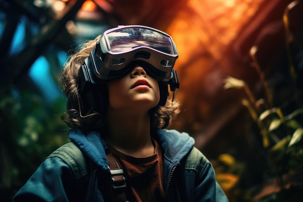 Photo un garçon portant un casque de réalité virtuelle, des lunettes vr, une technologie d'innovation, une ia générative