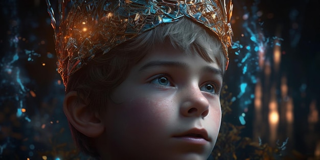 Un garçon portant une couronne avec des lumières dessus