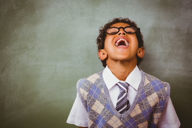 Garçon, Rire, Devant, Tableau Noir