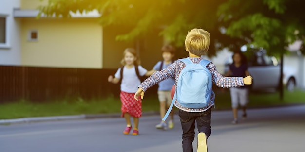 Un garçon avec un sac à dos qui va à l'école Concept de retour à l'éducation généré par l'intelligence artificielle