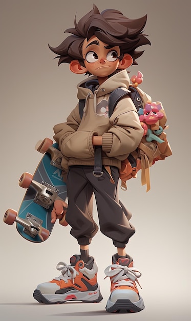 Photo le garçon avec le skateboard