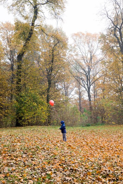 Garçon solitaire marchant dans le parc